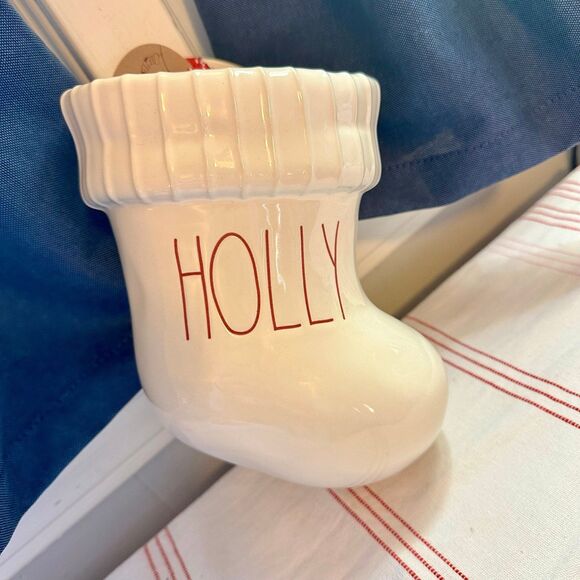 NEW Rae Dunn HOLLY Christmas Ceramic Wall Hanging Stocking Holiday Decor - Picture 2 of 7